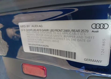 2019 Audi A5 45 Premium из США, поврежденный, VIN WAUENCF50KA046255